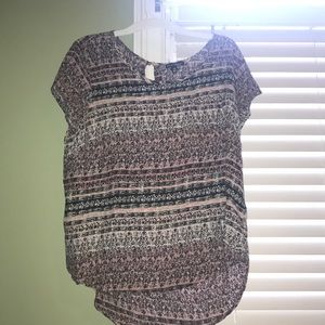 Pink/purple/navy patterned blouse